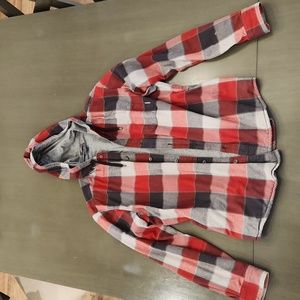 Eddie Bauer Button-Up Plaid Hooded Shirt Jacket, Size L